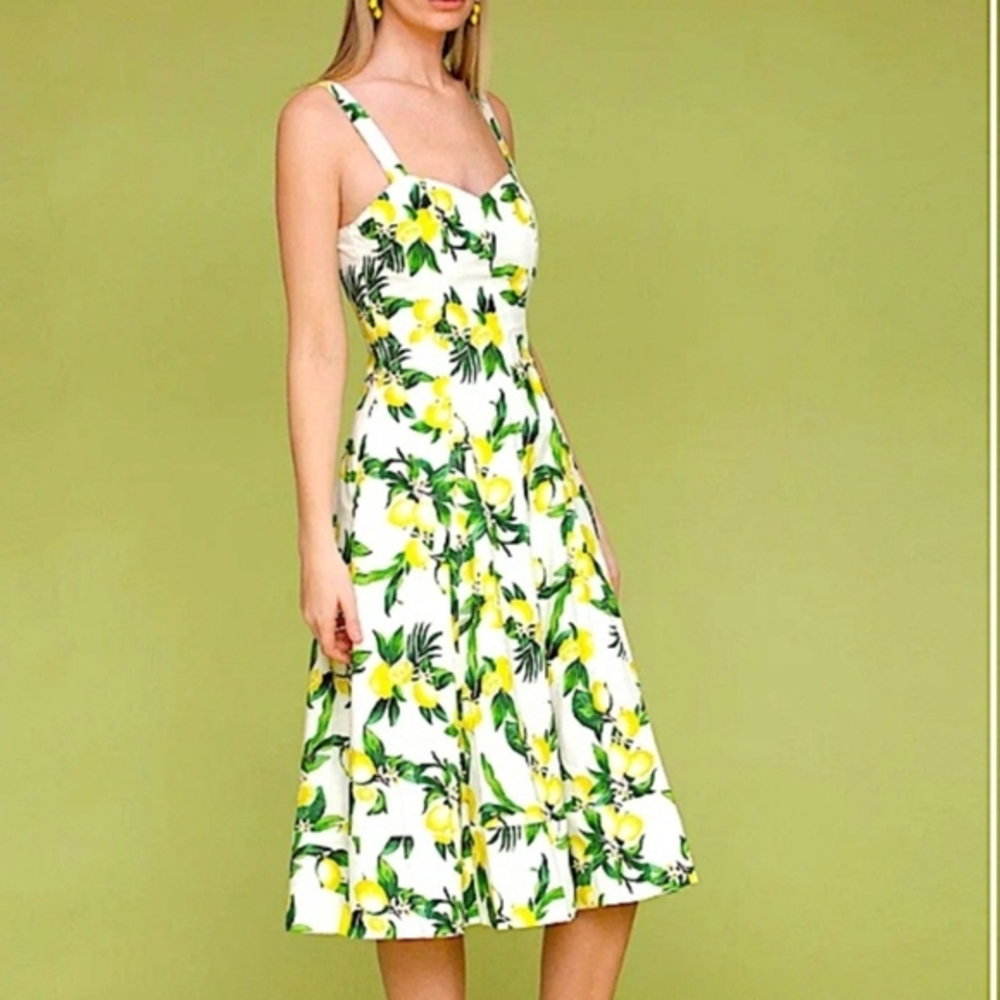 Avec Les Filles Lemon Fit N Flare Skater Rockabilly Midi Dress Size 10 New - Picture 12 of 16